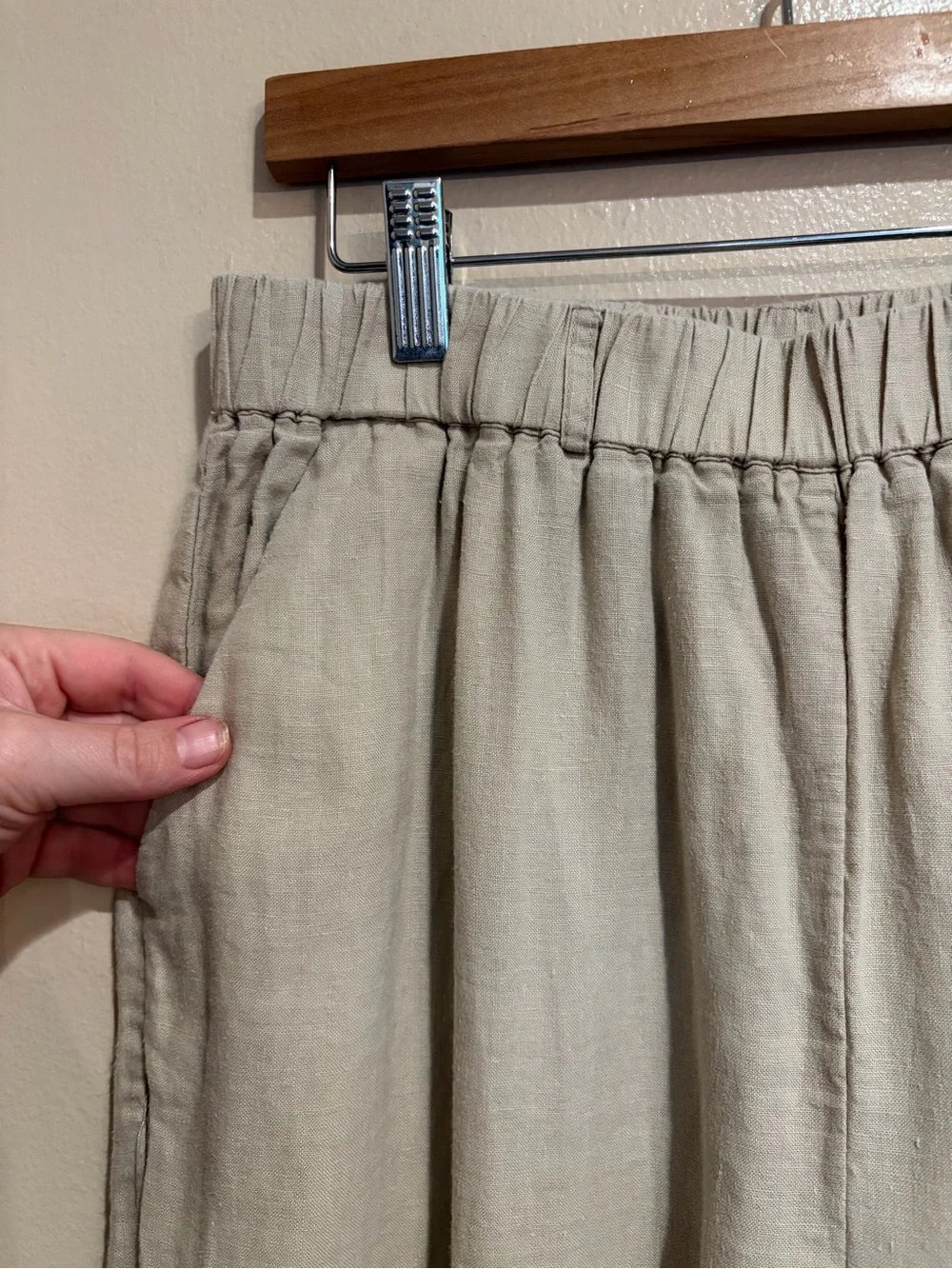 Quince Oatmeal Elastic-Waist 100% Flax Euro Linen Pants, Breathable & Light, Sm